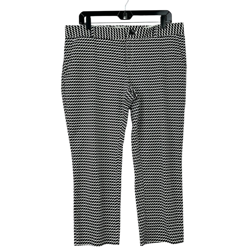 Banana Republic Hampton Pant Women 12P Petite Black White Flat Front Capris E2